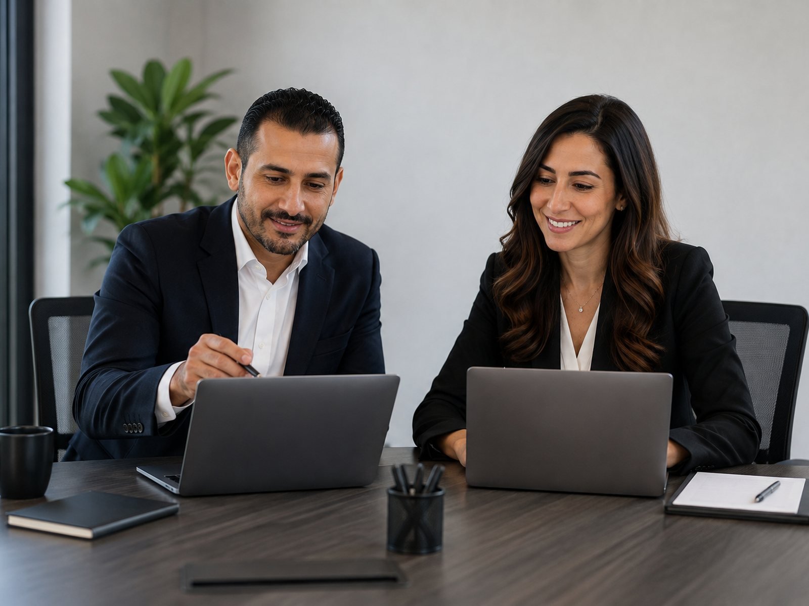 Two colleagues working from one screen